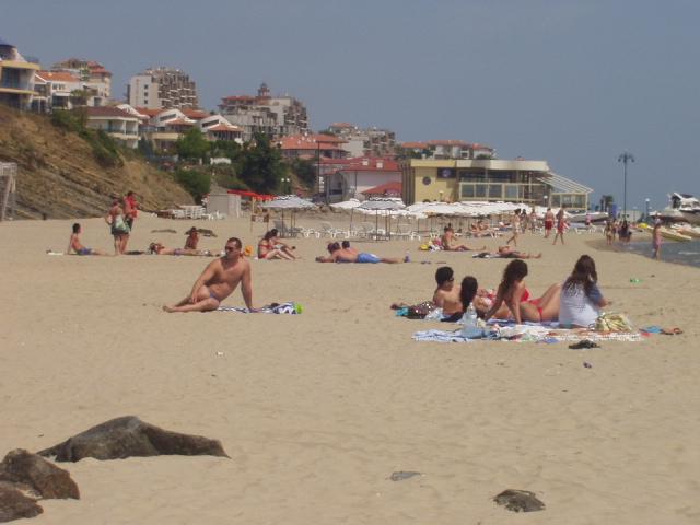 View from the south beach looking towards the Marina and the cafe/bar Planet Yacht